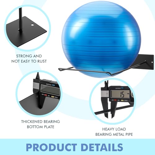 Threan Wall Mounted Yoga Ball Holder, Metal Medicine Ball Rack 16.6'' Thickened Steel Exercise Storage for Home Gym Studio, Black Sport Equipment Wall Mount Organizer