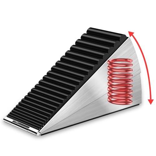 AIMAXINKE Door Stoppers for Bottom of Door- Large Spring Heavy Duty Door Stop Wedge, 3'' High Adjustable Metal Tall Doorstop, Strongest Rubber Grip, Suits Carpet, Tile, Home, School +1 Wall Protector - color: Silver-1pack-Metal