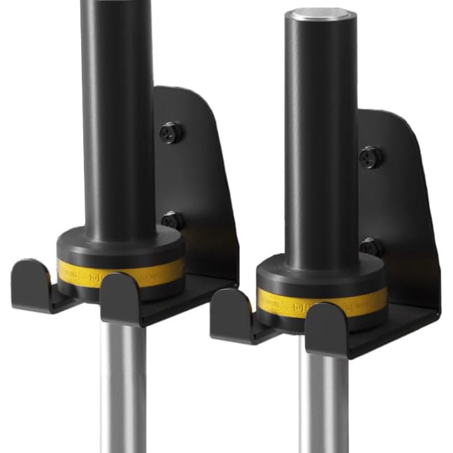 JNIHEEP Olympic Barbell Hanger,Garage Gym Bar Wall Rack,Vertical Barbell Mount Rack,Black Powder Coated,Space Saving Commercial or Home Gym Accessory,Holds Under 33mm Bar Size - color: Black 1Hook-2Pcs