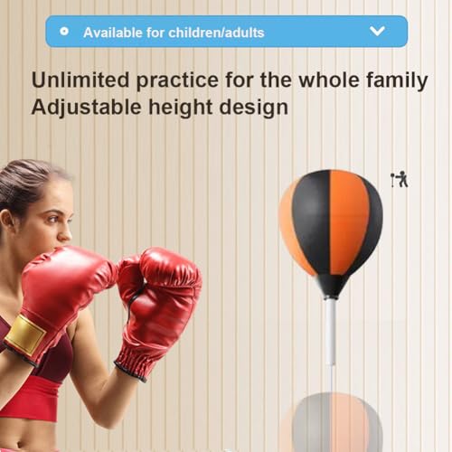 Punching Bag with Stand, Height Adjustable Speed Bag Reflex Trainer Set for Teens Adults, Boxing Equipment with Suction Base for Home Gym, Anti-Slip & No Floor Damage, Stress Relief Fitness Gear