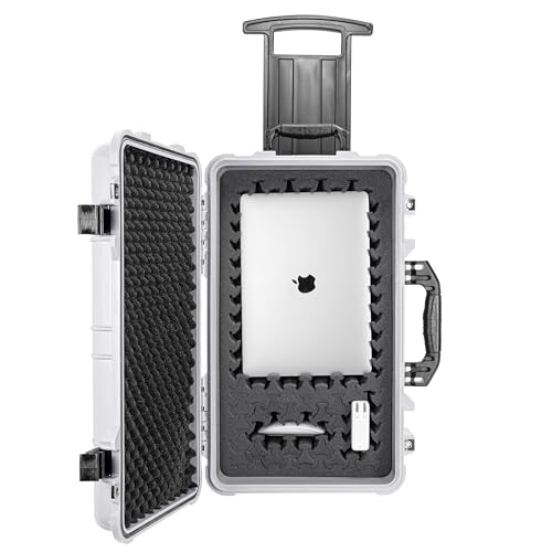 Eylar 22" Carry-On Roller Hard Case With Ragar Reconfigurable & Reusable XP Crosslink Foam, Waterproof, Shockproof For Equipment, Drones And Cameras, TSA Standard (2 Ragar Layers) (White) - color: White