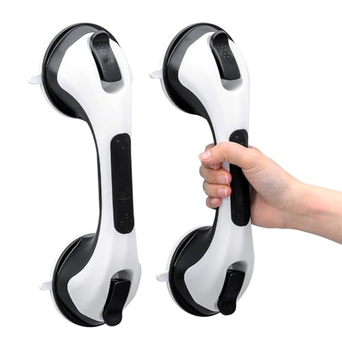 TAILI Shower Handles for Elderly Suction, 2 Pack 12 Inch Shower Grab Bars for Seniors, Grab Bars for Bathtubs and Showers, No Drilling Removable Safety Shower Grip, Black, G9 - color: Black, size: 12.2"