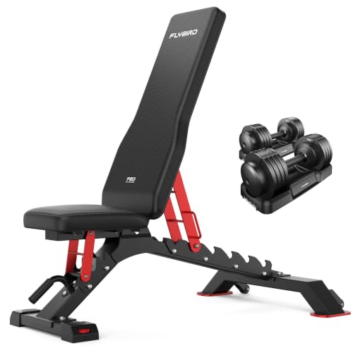 FLYBIRD WB7 Weight Bench, 1300LBS Commercial Adjustable Weight Bench, Workout Bench for Home Gym, Flat Incline Bench Press Heavy Duty Bench with 34'' Extra-Long Backrest and Easy-Roll Wheels - color: Black & Grey