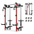Mikolo Folding Squat Rack, Wall Mounted Power Rack with Cable Crossover Machine & LAT Pull Down, Functional Trainer with 5 Adjustable Function Modes, Home Gym Package - color: Red, size: WR02 Pro-Forge (Rack Only)