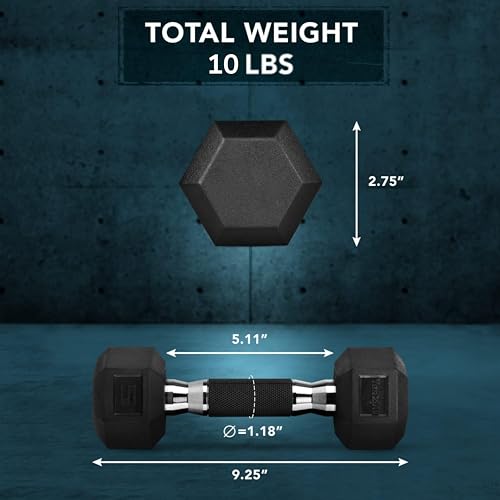 Yes4All Chrome/Rubber Grip Encased Hex Dumbbells – Hand Weights With Anti-Slip 10-30 LBS Pair - color: A. 05lbs - Pair, style: Rubber Grip