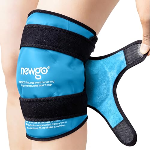 NEWGO Ice Pack for Knee Injuries Reusable, 360° Full Wrap, Light Blue | Y-shaped Strap Stays Put, Reusable for Knee Replacement, ACL, Arthritis, Swelling, and Sports Injuries, 21.7" x 9.8" - color: Regular Light Blue 1-pack