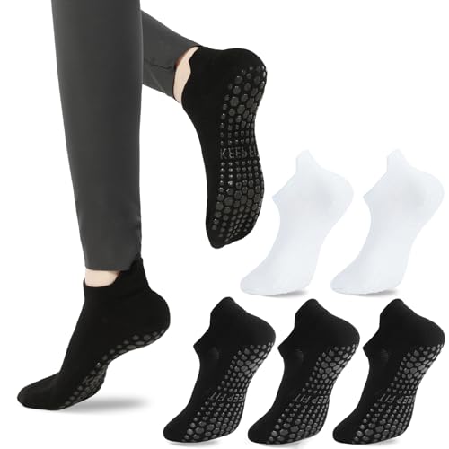 loudashuaiqi Grip Pilates Socks Non Slip Athletic Yoga Socks with Grips for Women Grippy socks for Hospital Workout Barre - style: Black*3white*2