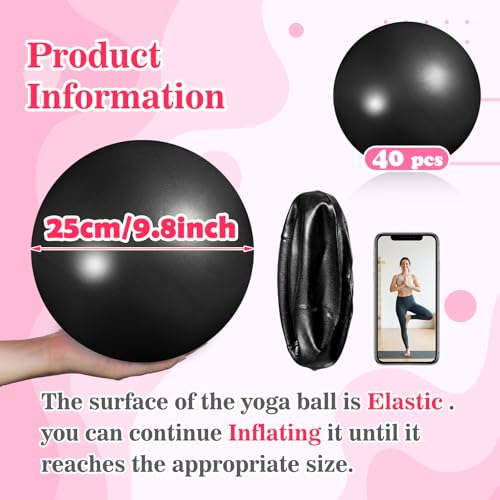 40 Pcs Small Exercise Pilates Ball Bulk 9 Inch Mini Yoga Balls Anti Burst and Slip for Stability Fitness Physical Therapy Stretching & Core Workout at Home Gym Office Class - color: Solid Black