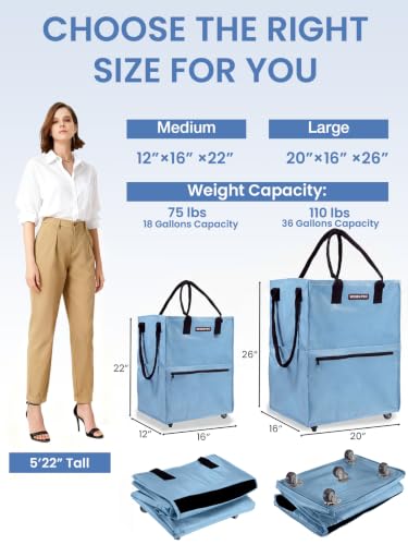 WORKPRO Large Rolling Grocery Bag, 36-Gallon Rolling Tote with 5 Wheels | 36-Gallon Capacity, Holds Up to 110 lbs, Large Rolling Tote with 5 Wheels for Shopping, Laundry, Moving & Back to School - color: Dusty Blue, size: Large