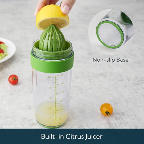 KITCHENDAO 2 in 1 Salad Dressing Shaker Container with Juicer, Pour Spout, Leakproof, Dishwasher Safe, BPA Free, Travel Homemade Oil and Vinegar Salad Dressing Bottle Mixer Dispenser, 1-1/2 Cups - color: Green