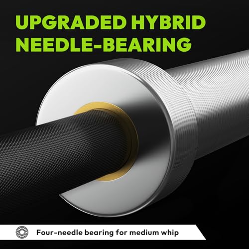 HANDBODE 7 FT Olympic Barbell 45 LB, 2-Inch Standard Weight Bar, 1000 LB | Needle Bearings, Knurled Grip, Hard Chrome Coating, Powerlifting, Bench Press, Deadlift, Squat, Hip Thrusts And Cleans - color: Black-Silver