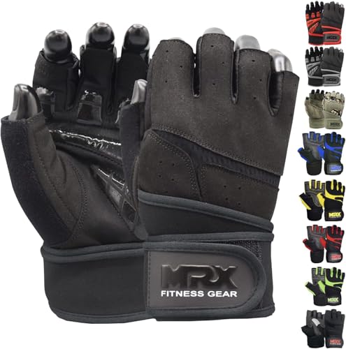 MRX Weightlifting Gloves for Men Workout Gloves Mens Wrist Support Lifting Gloves Male Gym Gloves | Workout Gym Accessories for Men Weight Lifting Fingerless Gym Exercise for Powerlifting - color: Black 2627, size: X-Small
