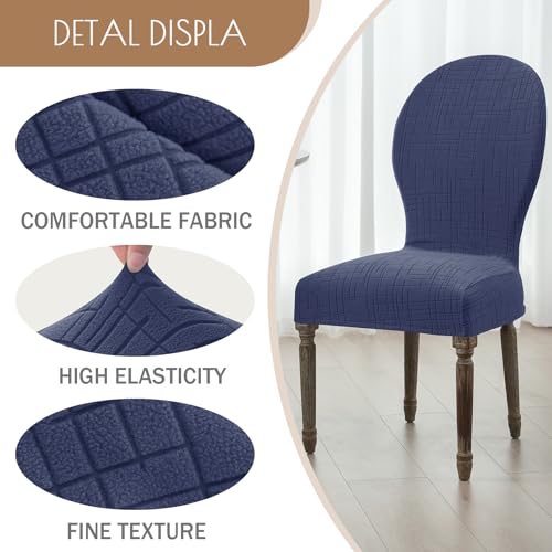 Round Back Dining Chair Cover Set 2/4/6, Curved Back Chair Covers Stretch Armless Dining Chair Slipcovers Mid Century Modern Chair Seat Protector for Kitchen, Home and Banquet (Navy Blue, Set of 2) - color: 2-navy Blue, size: Set of 2