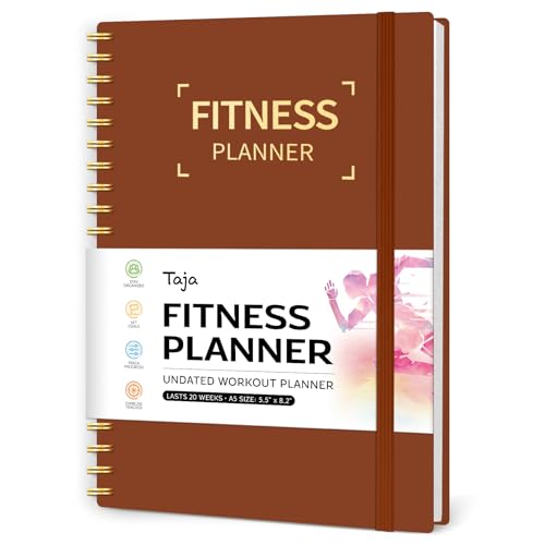 Fitness Workout Journal for Women & Men, A5(5.5" x 8.2") Workout Log Book Planner for Tracking, Progress, and Achieving Your Wellness Goals-Rust Brown - color: h.Rust Brown