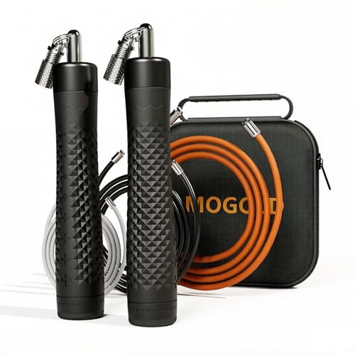 Weighted Jump Rope Set - 1/4LB & 1/2LB Heavy Speed Rope with Quick-Release Handles, 3 PVC Cables (9.8FT), Anti-Slip Grip for Boxing, Cross Training & Home Workout, Includes Carry Case - color: Black