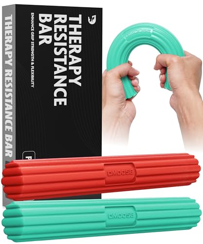 DMoose Fitness Flex Resistance Bar for Physical Therapy - Non-Slip Odorless Material, Exercise Bar for Tennis & Golfers Elbow Tendonitis Relief - Wrist and Forearm Strengthener & Grip Strength Trainer - color: Red Green