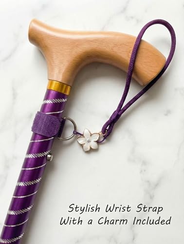 Asterom Canes for Women - Foldable, Adjustable, Collapsible - Fashionable Walking Cane for Women, Wooden Handle - color: Purple