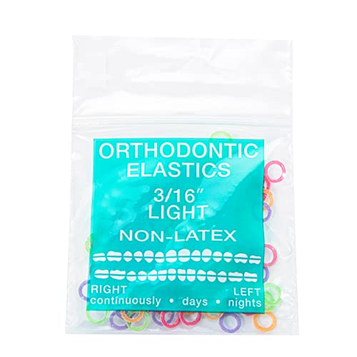 JMU Orthodontic Elastics 3/16 Light, 100 Pack Dental Rubber Bands | Orthodontic Rubber Bands for Braces, Intraoral Elastic Bands, Latex Free, Neon, Made in USA - size: 3/16 Light