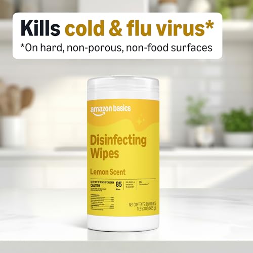 Amazon Basics Disinfecting Wipes, Lemon Scent, for Sanitizing, Cleaning & Deodorizing, 255 Count (3 Packs of 85), Packaging May Vary - size: 85 Count (Pack of 3), style: 3 Pack Lemon