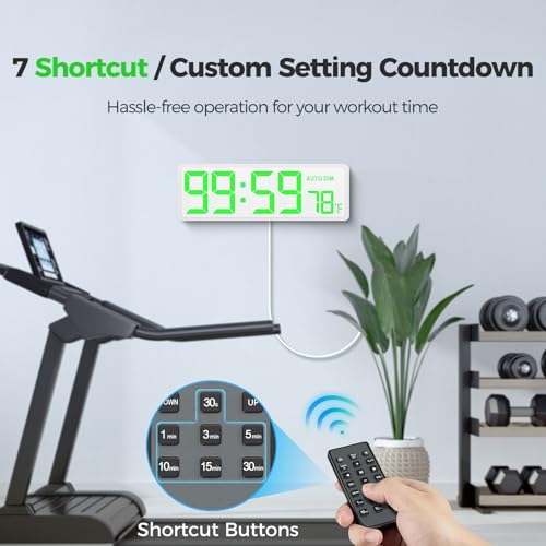 REACHER 16.5" Large Digital Wall Timer Clock, Countdown/up, Remote Control | Auto dimmer, temperature, rainbow LED wall clock for teacher, classroom, home decor, living room, office, gym, cable tidy - color: White