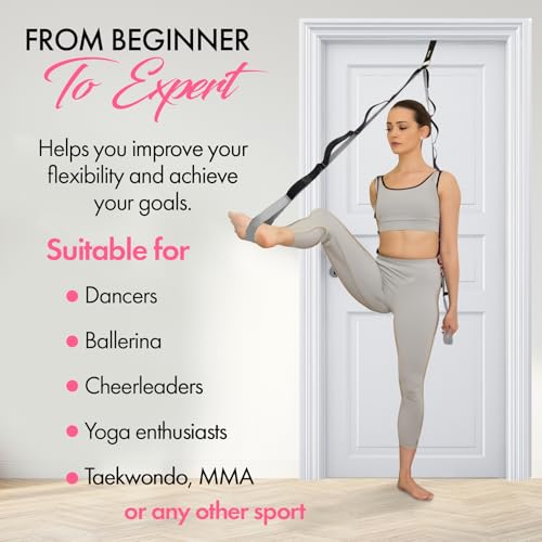 10-Loop Yoga Strap with Door Anchor – Stretch Strap for Flexibility, Deep Stretching, and Improved Balance – Perfect Yoga Accessory for All Fitness Levels - color: Silvery Grey