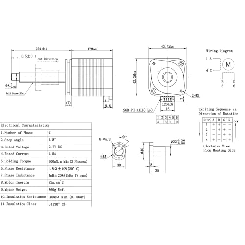 Iverntech 1pcs SFU1204 Ball Screw Nema 17 Stepper Motor 4mm Lead Screw 2 Phase 4 Wire 42mm for DIY CNC Machine and 3D Printer (381mm) - size: 381-SFU1204