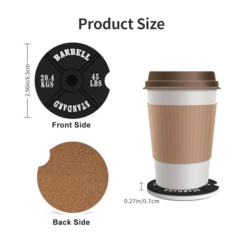 Barbell Plate Weight Lifting Car Coasters for Cup Holders, 2 Pack Absorbent Ceramic Drink Cup Coaster for Women Men, Auto Interior Accessories - color: T11