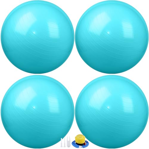 Leyndo 4 Pcs 26 Inch Yoga Exercise Ball Pilates Pregnancy Birthing Fitness Ball with Quick Pump Anti Burst for Improved Posture, Balance, Yoga, Pilates, Training - color: Turquoise Color