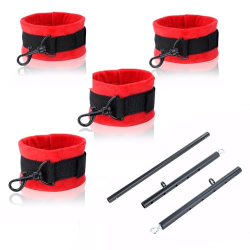 Spreader Bar Heavy Duty Stainless Steel Expandable Bar Home Gym with 4pcs Furry Crocodile Adjustable Strap,Sports Aid Training Pilates Aid Kit,Indoor Yoga Set - style: Black+Red Furry Kit