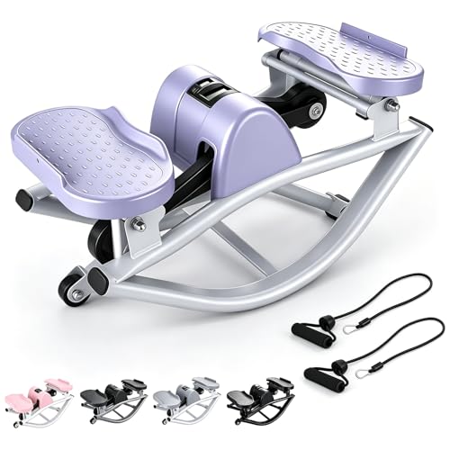 Rock Stepper with Resistance Bands - Ultra-Quiet Hydraulic Lateral Stepper, Fully Assembled Side to Side Step Rocker for Home Office, 250LBS Capacity - color: Purple