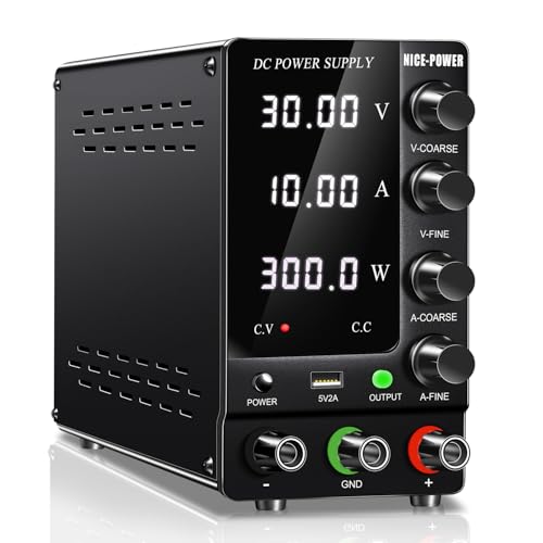 NICE-POWER DC Power Supply Variable 30V 10A, Adjustable Switching Regulated DC Bench Power Supply with Output Switch High Precision 4-Digit LED Display, Benchtop Lab Power Supplies with 5V/2A USB Port - size: 30V 10A