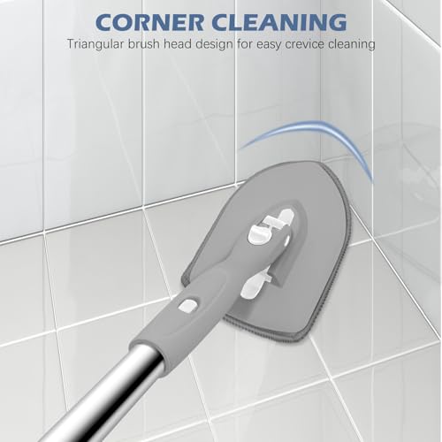 SetSail Tile Tub Scrubber Brush 3-in-1 Shower Scrubber with Adjustable Long Handle Shower Cleaner Brush and 3 Detachable Replacement Brush Heads for Cleaning Bathroom Kitchen Walls Tub Tile,Grey - color: Gray, size: 2 Pads