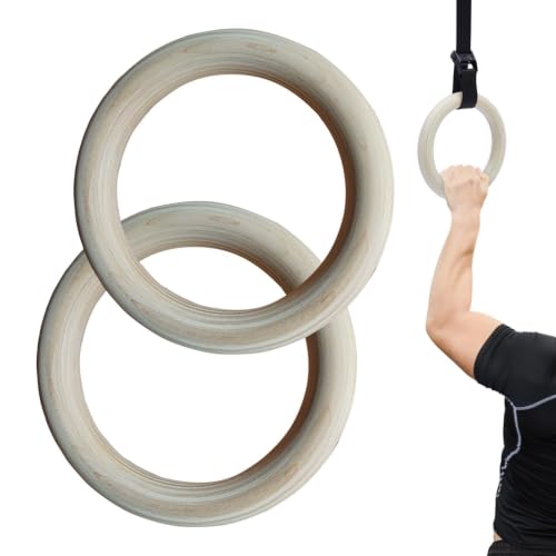 Wooden Gymnastics Rings - 19x19x2.5cm, Rings Gymnastics - 2 Pieces Pull Up Grips, Pull-Up Bar Ŕings - for Home Gym Fitness Exercise Playground Indoor Outdoor