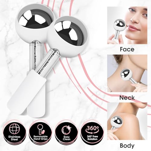 PRIME Fitness Ice Globes for Facials | Unbreakable Steel Cooling Roller | Cryo Sticks for Face | Massager for Face Neck & Eyes | Skin Care for Dark Circles, Puffiness, Wrinkles, (Silver) - color: Silver