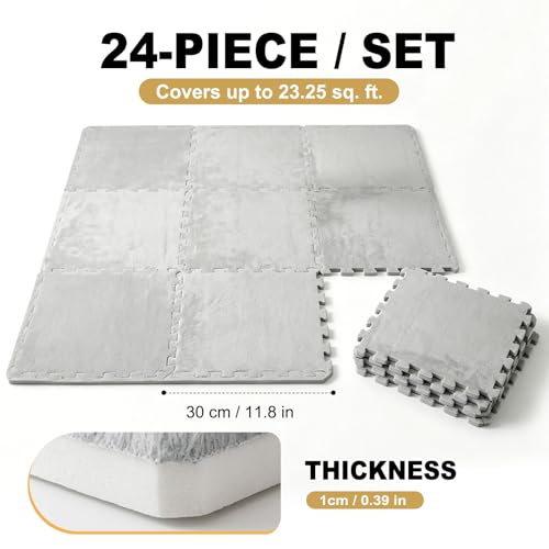 24 Pack EVA Interlocking Foam Floor Tiles, 11.8"x11.8"x0.4" Protective Gym Flooring Mats, Non-Slip Puzzle Exercise Mat for Home Gym, Garage, Playroom, Aerobic Bike - color: Fur Plush