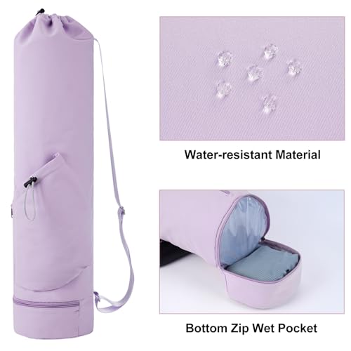 sportsnew Yoga Mat Bag with Water Bottle Pocket & Wet Pocket for Women | Yoga mat carrier fits 1/8"-3/8" yoga mats, quick-access multi-pocket organization, lightweight for gym, Pilates & studio - color: Purple, size: Medium