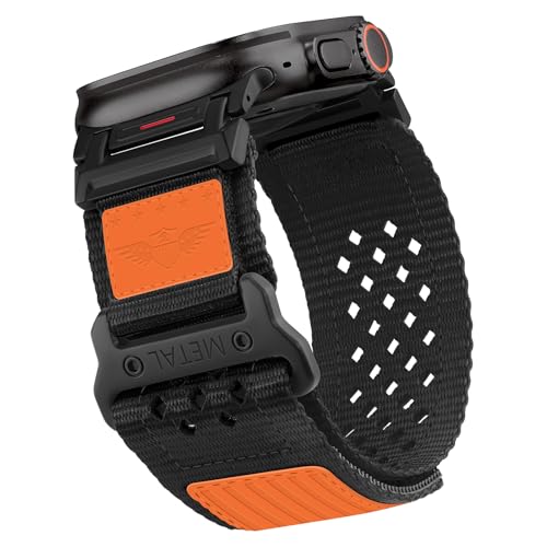 Rugged Nylon Band for Apple Watch Ultra 3/2/1 Series 11 10 9 8 7 6 5 4 SE/3/2/1 for Men,Breathable Stars-Stripes Flag Wristband Workout Athletic Strap for iWatch Ultra Bands 49mm 46mm 45mm 44mm 42mm - color: 07-Black-Leather Flag-Metal adapter, size: 49/4