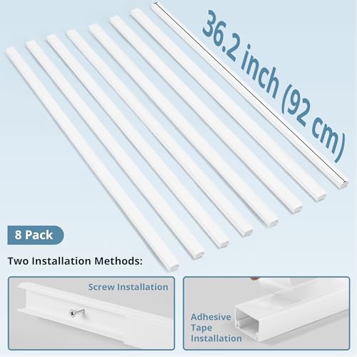 Cord Covers for Wires on Wall Extra-Long, 24ft TV Cord Hider Kit, Paintable Cable Management Concealer, TV Wire Hider for Wall, White Cable Raceway Channel, 8 x L36in x W0.95in x H0.55in - color: White, size: W0.95in X H0.55in X L24ft