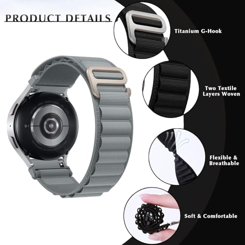 Nylon Band Compatible with Samsung Galaxy Watch 7/FE/6/5 Pro 4 3/Watch 4 6 Classic/Active/Gear S2 S3 Frontier Band, 20mm 22mm Sport Loop Strap for Galaxy Watch 47mm 43mm 45mm 40mm 44mm 42mm 46mm 41mm - color: Sport- Light Gray, size: 20mm