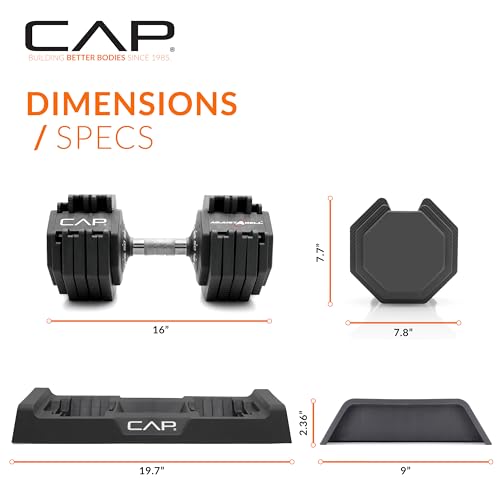 CAP ADJUSTABELL Adjustable Dumbbell Set, Premium Quick Select Adjustable Weights for Strength Training, Singles & Pairs, 12.5 LB, 25 LB & 55 LB, Round & Hex Dumbbells, Multiple Grip Handle Options - size: 55 lb - Chrome Handle, style: Pair