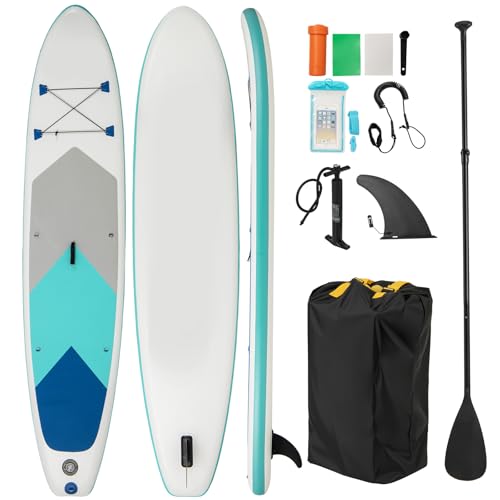 KOTEK 10FT/11FT Inflatable Paddle Board, SUP Paddleboard with Hand Pump, Safety Leash, Repair Kit, Carry Bag, Non-Slip EVA Deck, Stand Up Paddle Board for Youth & Adults - size: 11 FT, style: Multi Blue Grey