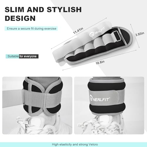 NEALFIT Ankle Wrist Weights, Adjustable Arm Leg Weights for Women Men, Secure Fit Non-Slip Exercise Weights for Home Workout, Running, Walking, Aerobics, Physical Therapy - color: Black, size: 2Lbs Pair (1lb x 2)