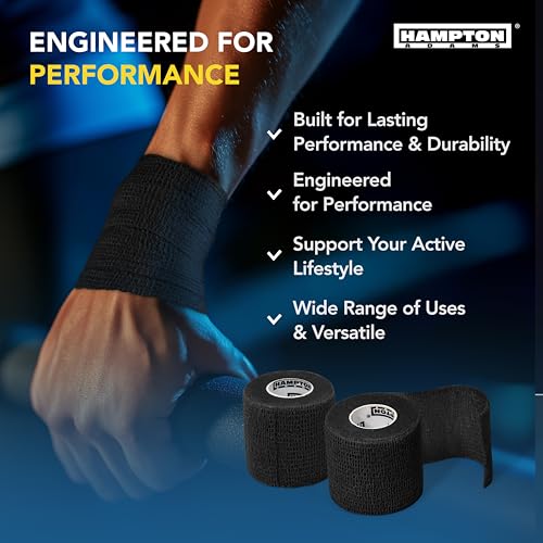 Hampton Adams | As Seen on Shark Tank | Self Adhesive Bandage Wrap (14-Pack) | 15ft | Pet Safe | Breathable Athletic Elastic Cohesive Bandage for Sports Injury Ankle Knee Wrist sprains (Black) - color: Black