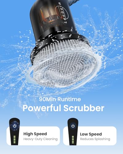 Leebein Electric Spin Scrubber, Cordless Cleaning Brush with 8 Replaceable Brush Heads, Tub and Floor Tile Power Scrubber Dual Speed with Adjustable & Detachable Handle for Bathroom Tub (All Black) - color: All Black