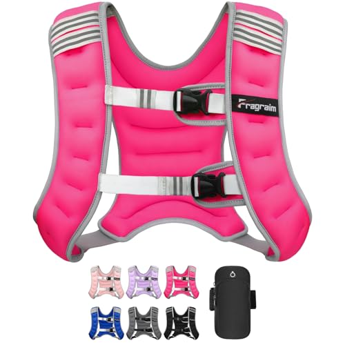 Fragraim Weighted Vest for Women Men - 8lb/10lb/12lb/16lb/22lb/25lb/30lb Weight Vest with Reflective Stripe, Detachable Phone Pouch, Ideal for Walking, Strength Training, Running, Workout, Cardio - color: Rose, size: 16 lb