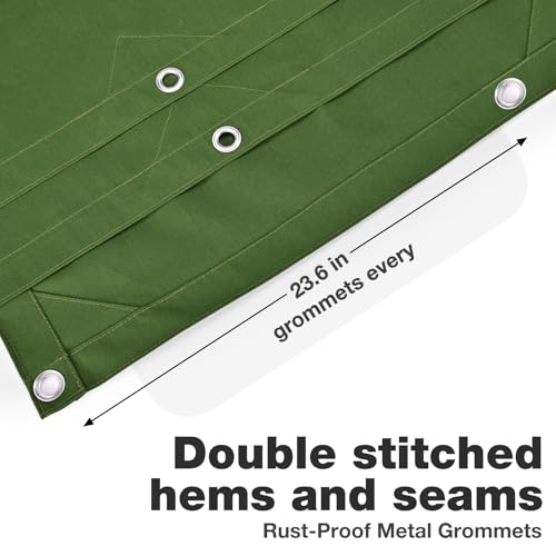 Winpull Heavy Duty Canvas Tarp 10x20 ft, 12oz (350 GSM) Cotton Canvas Water-Resistant Tarp with Rustproof Grommets, Tear-Resistant Outdoor Cover for Wood Piles, Camping, Trailer & Equipment - color: Green, size: 10'x20'