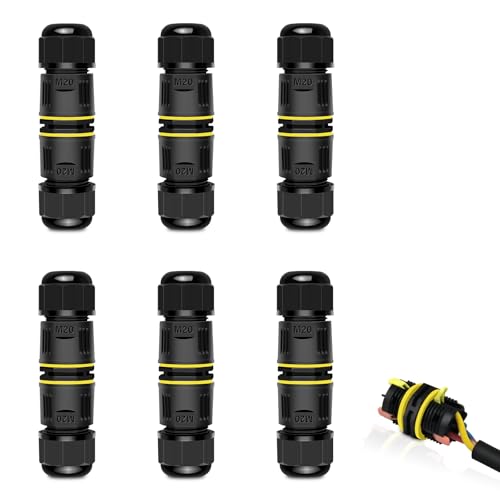 Junction Box Outdoor Waterproof Electrical Cable Connector,NineLeaf 6PK 3-PIN M20 Extension Electrical Cable Protector for Cable Diameter Ø5-12mm,for Outdoor Road Landscape Lights,External Cord Boxes - size: 6PK, style: Press Type