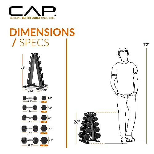 CAP Barbell 150 LB Coated Hex Dumbbell Weight Set with Vertical Rack | Multiple Options - color: Red Rack, style: Chrome Handles