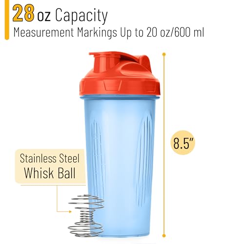 Mr. Pen- Shaker Bottles for Protein Mixes, 28 oz | Leak Proof Shaker Cups with Stainless Steel Wire Whisk Ball for Protein Shakes and Pre Workout - color: Blue with Orange Top