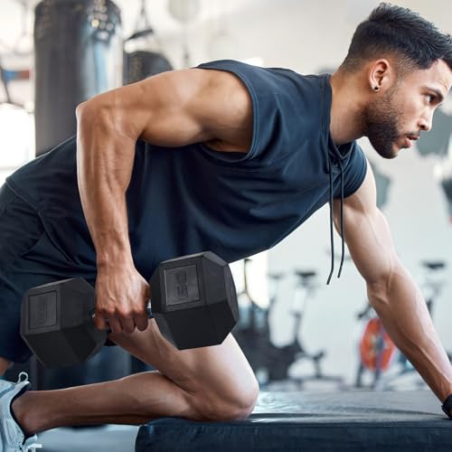 LIFERUN Rubber Grip Dumbbells Rubber Coated Cast Iron, with Anti-Slip Hex Black Dumbbell, Free Weights Dumbbell Set, 60lb/ 65lb/ 70lb/ 75lb dumbbell Single - style: 75lb